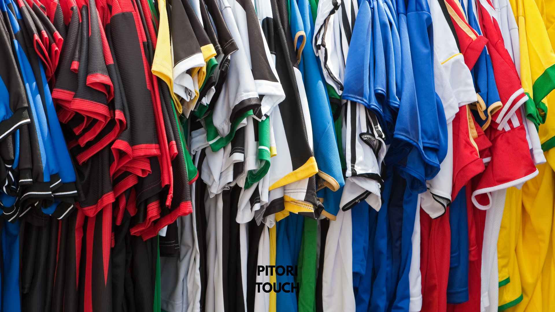 A rack of colourful South African football jerseys